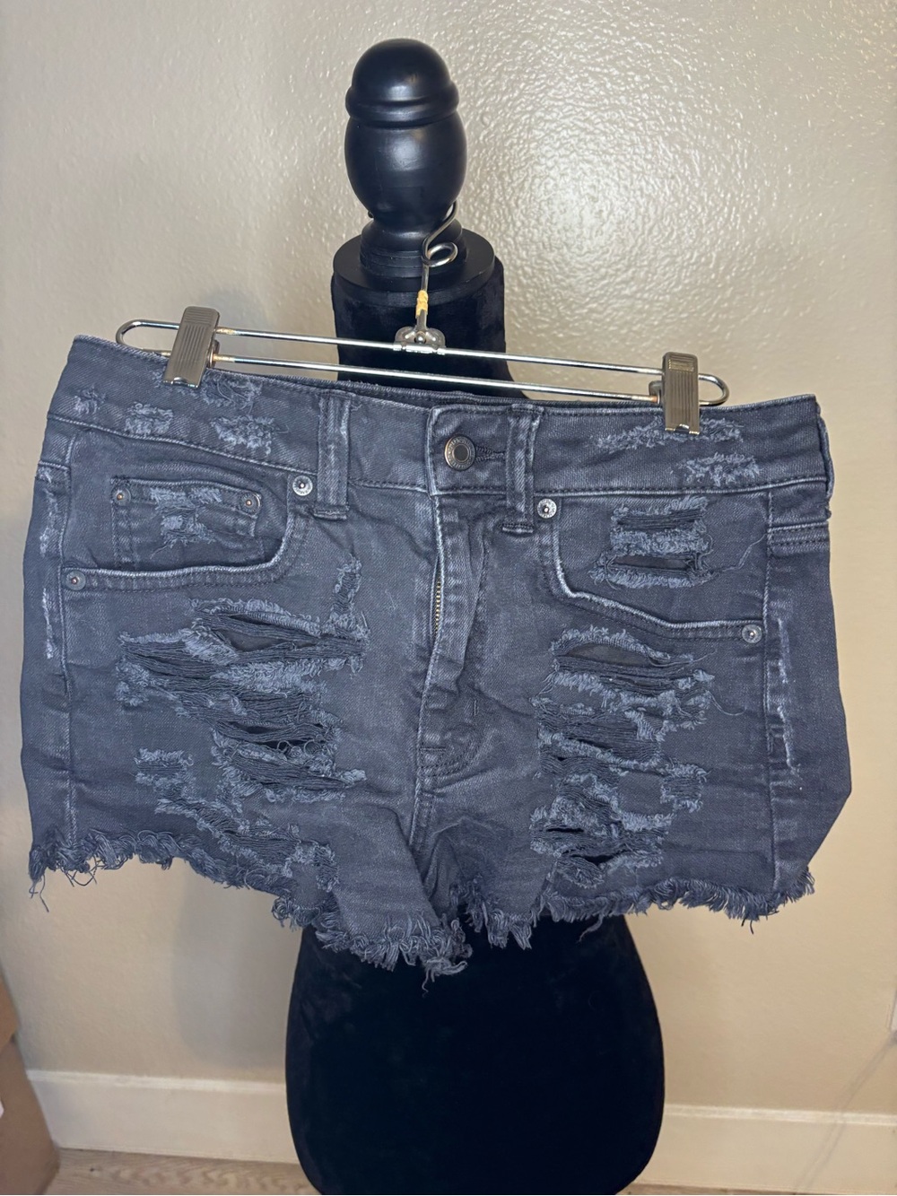 American Eagle Outfitters Vintage Hi-Rise Festival Distressed Black Denim Shorts
